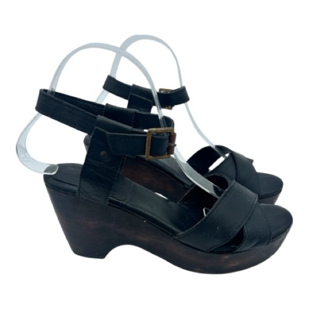 Freebird Sandals Black Cape Ankle Strappy Wooden Platform 9